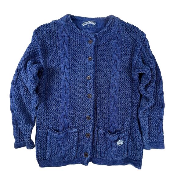 Vintage Blue Willi’s Denmark Cardigan S | Indigo Cotton 90s Fisherman Cable Knit - Picture 4 of 16